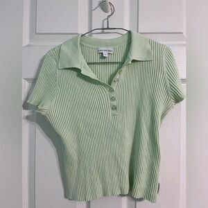 Calvin Klein Jeans Women's Light Green Ribbed Button Down Shirt